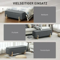 HOMCOM Hocker met opbergruimte, Opbergbank met schuimrubber bekleding, Linnenlook, 111 x 44 x 44,5 cm, Donkergrijs(m-7)