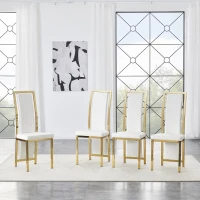 Chaise de salle à manger minimaliste européenne, bordure dorée 3D et dossier haut ergonomique, 44x42.7x109 cm, Blanc+Doré(m-1)