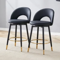 Tabouret de bar pivotant 360°, dossier ajouré design, lot de 2, 44x44x91.5 cm, Noir(m-4)