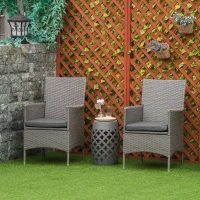 Outsunny 2 Pieces Outdoor PE Rattan Dining Chairs Set with Cushion, Garden Armchair with Armrests, High Backrest, Metal Frame Patio Wicker Furniture, Grey(m-2)