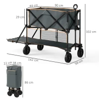 Outsunny Double Decker Folding Festival Trolley on Wheels, 200KG & 350L Capacity Collapsible Wagon Festival Trolley Cart with 134cm Extended for Camping Sports Shopping Garden and Beach, Grey(m-3)