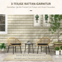 Outsunny Rieten Terrasmeubelset, Tuinmeubelset, 2 Stoelen & Tafel, Geel(m-4)