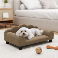 PawHut Elevated Dog Sofa Bed, Breathable Pet Sofa with Backrest and Armrest for Small Dogs, Brown(m-10)