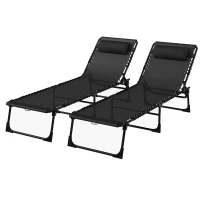 Outsunny Set 2 Șezlonguri din Oțel cu Spătar Reglabil, 189x58x30 cm, Negru(m-13)
