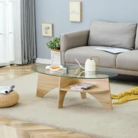 Table basse ronde en verre, design moderne, patins antidérapants, 104.9x60x35.6 cm, Couleur naturelle(m-1)