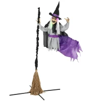 HOMCOM 200cm Life Size Animated Flying Witch Halloween Decorations Outdoor Indoor, Scary Halloween Animatronics Decor(m-15)