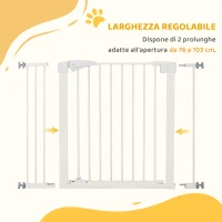PawHut Cancelletto per Cani Taglia Piccola e Media con Doppia Serratura e Chiusura Automatica, 76-103x4.2x77 cm, Bianco(m-6)