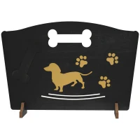 PawHut Wooden Dog Stopper, Dog Barrier with Support Feet, for Stair, Patio, Very Easy Setup, Black, 75 x 51 cm(m-1)