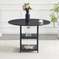 Table ronde 107 cm de diamètre, design industriel élégant, pour 2–4 personnes, 107x107x75 cm, Noir(m-4)