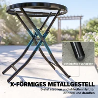 Outsunny tuintafel bistrotafel met glazen blad rond metaal Ø 45 cm zwart(m-7)