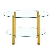 Table basse en verre à deux niveaux, design luxe discret, structure métallique robuste, 70x70x42 cm, Transparent(m-2)