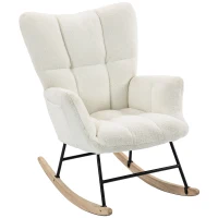 HOMCOM Rocking Chair, Teddy Fleece Rocker Chair with Tufted Wingback, Side Pockets, Rubber Wood Legs, Cream White(m-15)