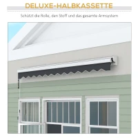 Outsunny Elektrisch/Handmatig Uitschuifbare Markies, Halfcassette, Afstandsbediening, Aluminium Frame, 4 x 3 m, Grijs(m-6)