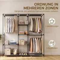 HOMCOM Textiele kledingkast, draagbaar, zonder gereedschap, met 3 kledingroedes en 5 planken, 182 x 43 x 182 cm, zwart(m-4)