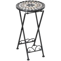 Outsunny Plantenstandaard Ø36 x 67 cm Bloemenstandaard Opvouwbaar Rond voor Balkon Steenmozaïek Tuin Indoor Outdoor Meerkleurig(m-1)