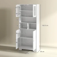 HOMCOM Bufet de bucătărie cu 2 dulapuri și 3 spații deschise, uși din sticlă și rafturi reglabile, 60x30x145,5 cm, alb(m-3)