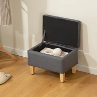 HOMCOM 16L Linen Storage Ottoman Padded Footstool with Rubberwood Legs for Storage Box, Bed End, Shoe Bench, Seating, Charcoal Grey(m-7)