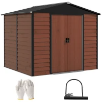 Outsunny Gereedschapsschuur van metaal, weerbestendig & roestvrij, afsluitbaar, 2,40 x 2,06 x 1,98 m, Teak(m-11)