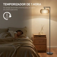 HOMCOM Lámpara de Pie con Doble Capa de Pantalla Bohemia con 3 Temperaturas de Color Brillo Ajustable Control Remoto(m-6)