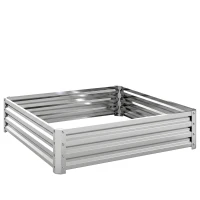 Outsunny Tuinbed, Plantenbak met Stalen Frame, Zilver, 120 x 120 x 30 cm(m-1)
