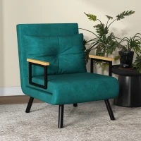 HOMCOM Fotoliu Pat 3 în 1 cu Spătar Reglabil în 5 Poziții și Pernă, 63x73x81 cm, Verde(m-7)