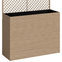 Outsunny Rattan Planter with Trellis, Raised Beds for Garden with Liner for Climbing Plants Vegetables Flowers, Light Grey(m-13)