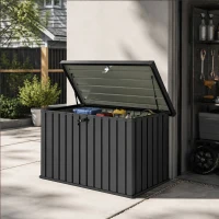 Outsunny 400L Galvanised Steel Garden Storage Box, Black(m-8)