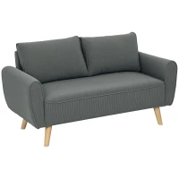 HOMCOM 2-zitsbank, stoffen bank, 2 rugkussens, cordstof, 145 x 75 x 78 cm, antraciet(m-1)