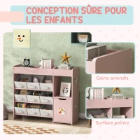 AIYAPLAY Meuble rangement enfant étagère de rangement pour jouets enfants avec 9 tiroirs en tissu et placard, rose(m-5)