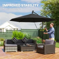 Outsunny 3 m Cantilever Parasol with Solar LED Lights Garden Umbrella with Cross Base, Black(m-6)