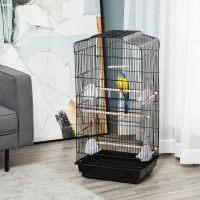 PawHut Large Metal Bird Cage with Stand, Perches, Food Bowls, Swing, for Budgies, Parakeets, Black(m-10)