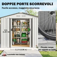 Outsunny Casetta Porta Utensili in Acciaio, Capanno da Giardino con Porte Scorrevoli, 213x130x185 cm, Bianco(m-5)