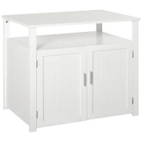 PawHut Wooden Cat Litter Box Enclosure Furniture with Adjustable Interior Wall & Large Tabletop for Nightstand, White(m-10)