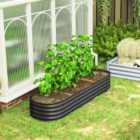 Outsunny Jardinière surélevée carré potager de jardin en acier modulable légumes, plantes, fleurs, dim. 195 x 62 x 30 cm gris(m-8)