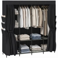 HOMCOM Dulap Textil Compact cu 5 Bare, 4 Rafturi, 6 Buzunare Laterale, Uși Antipraf cu Fermoar, Negru(m-11)