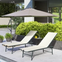 Outsunny Lot de 2 bain de soleil chaise longue pliante textilène transat jardin extérieur inclinable 54 x 164 x 84 cm crème(m-9)