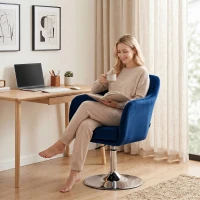 HOMCOM Retro Velvet Swivel Tub Chair with Steel Frame, Cushion Seat, Dark Blue(m-9)
