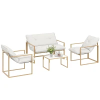 Outsunny Salon de jardin extérieur 4 pièces avec coussins ultra-épais 15cm canapé 2 places avec table basse et 2 fauteuils kaki(m-12)