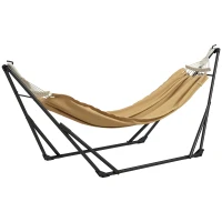 Outsunny Support avec hamac pliable en acier, 2 en 1 pour hamac ou chaise suspendue, sac de transport inclus 263x89x100cm kaki(m-11)