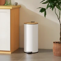 HOMCOM Kitchen Bin, 30 Litre Pedal Rubbish Bin with Removable Bucket, White and Natural(m-10)