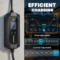 HOMCOM EV Charger 7kW Type 2 to CEE 32A Plug with UK Adapter, 10 m, 6-32A, Electric Car Charger w/ 1-12 h Time Delay(m-5)