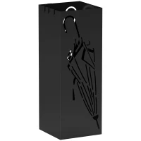 HOMCOM Metal Umbrella Stand, Square Umbrella Holder with 4 Hooks and Removable Drip Tray, Decorative Umbrella Storage Rack for Entryway, Hallway, 15.5 x 15.5 x 41 cm, Black(m-1)