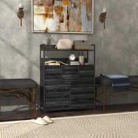 HOMCOM Rustic Chest of Seven Fabric Drawers - Black(m-2)