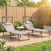 Outsunny Lot de 2 Bains de soleil transats pliables grand confort dossier pare-soleil réglables multi-positions, kaki(m-11)