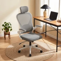 HOMCOM Chaise de Bureau Ergonomique, Fauteuil de Bureau en Maille avec Appui-Tête et Soutien Lombaire Réglables, Gris(m-11)