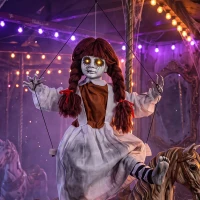 HOMCOM 80 cm Halloween Animated Hanging Creepy Girl on Swing Decoration, Kicking Legs, Sound and Touch Activated(m-8)