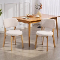 HOMCOM Eetkamerstoelen 2 stuks, Stoel met Brede Zitting en Gebogen Rugleuning, voor Woonkamer en Eetkamer, Crème(m-7)