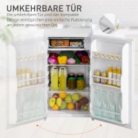HOMCOM Mini-koelkast, 91 liter capaciteit, vriesvak, verstelbare schappen, stille werking, compacte afmetingen, kunststof, staal, wit(m-7)