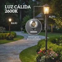 Outsunny Farola Solar Exterior de Jardín con Macetero 2 Modos de Brillo 100/50 lm IP44 Encendido/Apagado Automático Negro(m-6)