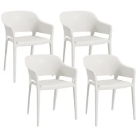 Outsunny Set 4 Sedie da Giardino in Plastica Impilabili con Braccioli e Schienale Alto in PP, Bianco(m-1)